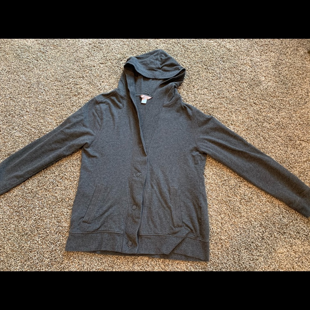 Gray hooded cardigan